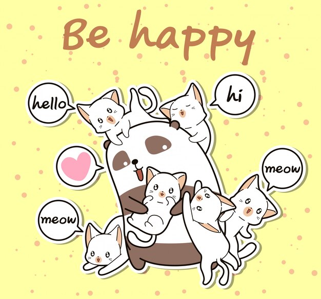 Kawaii panda y amigos en estilo de dibujos animados