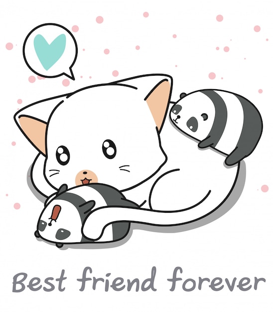 Kawaii panda y personajes de gatos gigantes