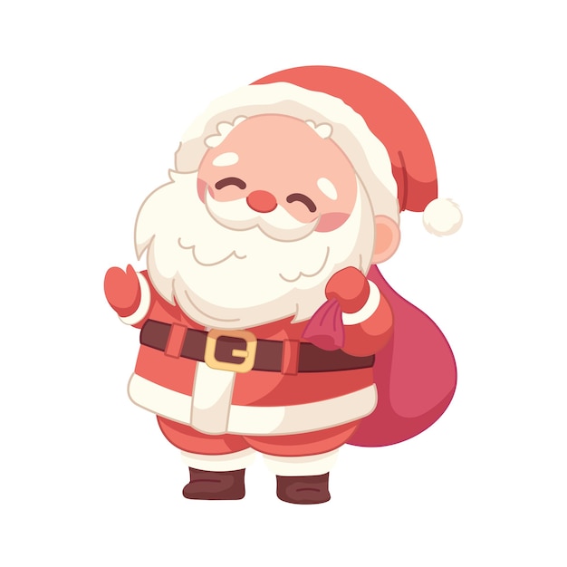 Kawaii Papá Noel sobre fondo blanco Papá Noel dibujado lindo saludando y sonriendo personaje aislado vectorial