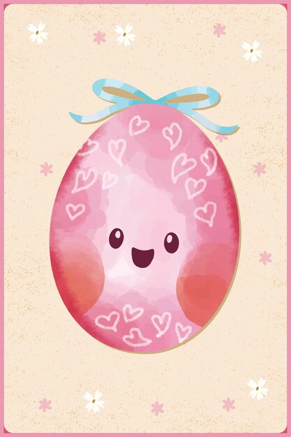Kawaii Pascua Huevos Acuarela Vector Ilustración Feliz Sonrisa 2023