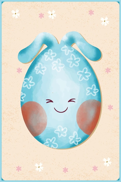 Kawaii Pascua Huevos Acuarela Vector Ilustración Sonrisa 2023