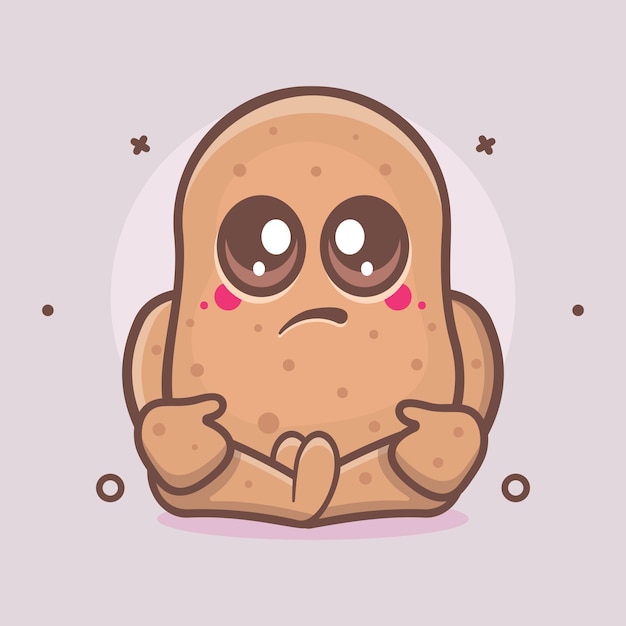 Kawaii patata vegetal personaje mascota con expresión triste dibujos animados aislados en diseño de estilo plano