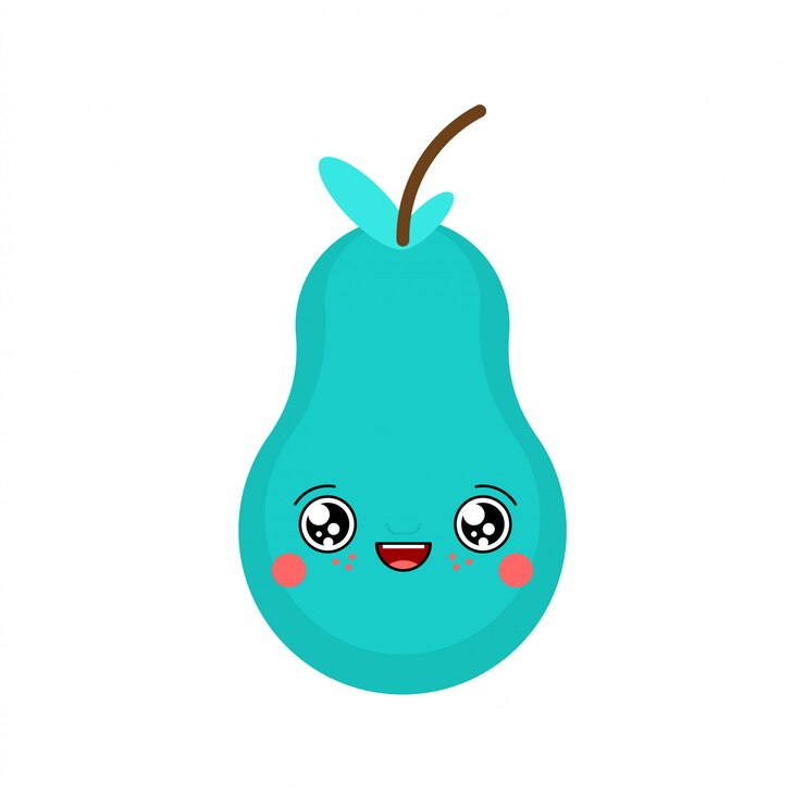 Kawaii pera de dibujos animados lindo. Fruta divertida Ilustración de vector de comida dulce