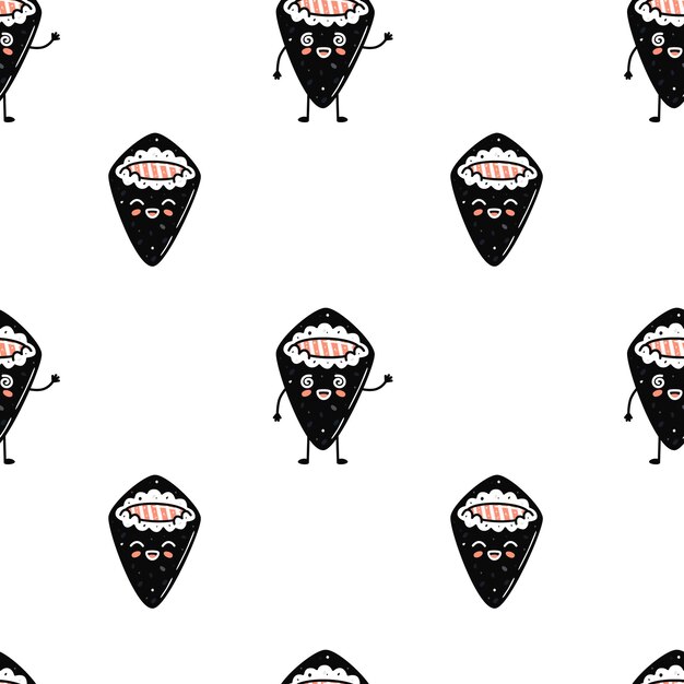 Kawaii sushi ilustración Vector plano dibujado a mano de patrones sin fisuras