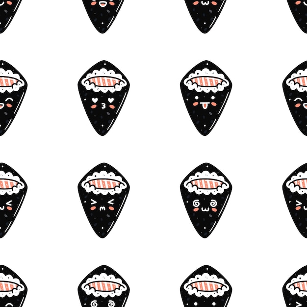 Kawaii sushi ilustración Vector plano dibujado a mano de patrones sin fisuras