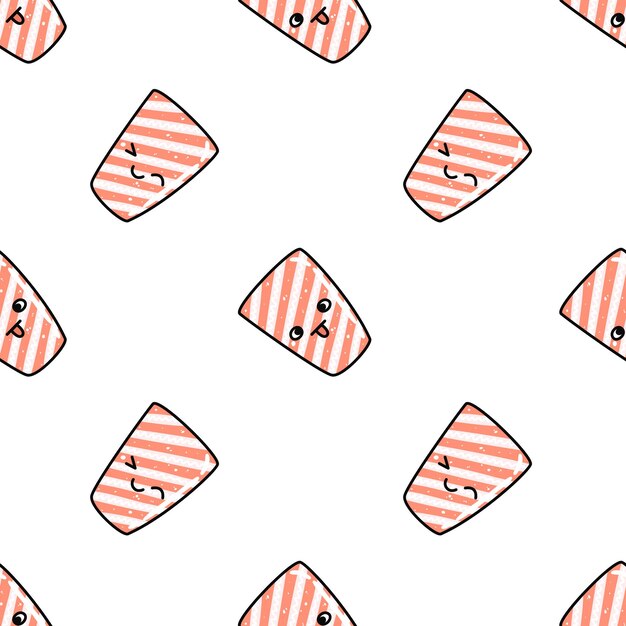 Kawaii sushi ilustración Vector plano dibujado a mano de patrones sin fisuras