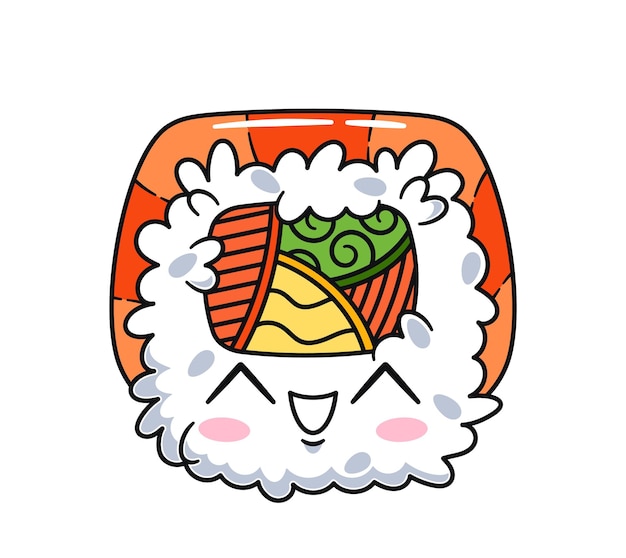 Kawaii Sushi Roll con una cara feliz capturando la esencia de la comida japonesa Vector de arte de comida japonesa