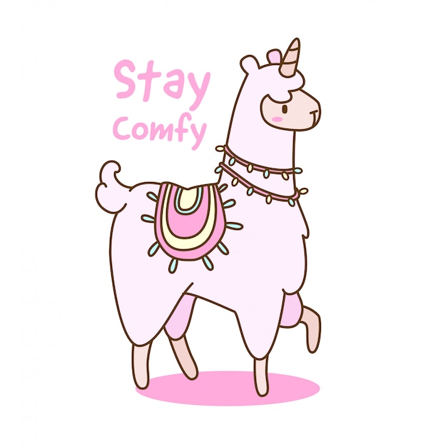 Vector kawaii unicornio llama con ilustración de cita