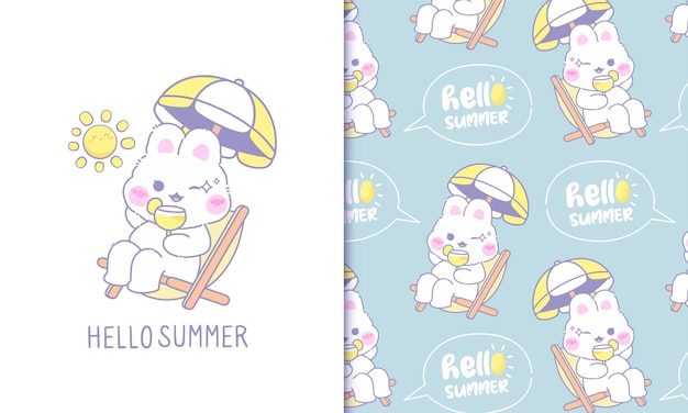 Kawaii verano con lindo conejo de patrones sin fisuras