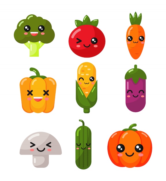 Kawaii verduras aisladas | Vector Premium Kawaii verduras aisladas | Vector Premium