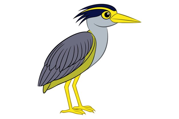 Kawaii YellowCrowned Night Heron Ilustración vectorial de clipart de la garza de la noche con corona amarilla