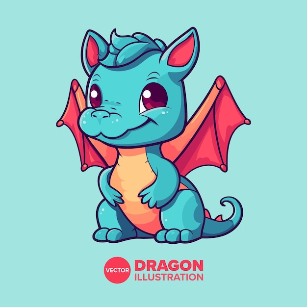 KawaiiStyle Baby Dragon Cartoon Adorable ilustración vectorial para tarjetas, carteles y impresiones