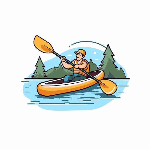 Kayak en canoa en canoa Ilustración vectorial al estilo de dibujos animados