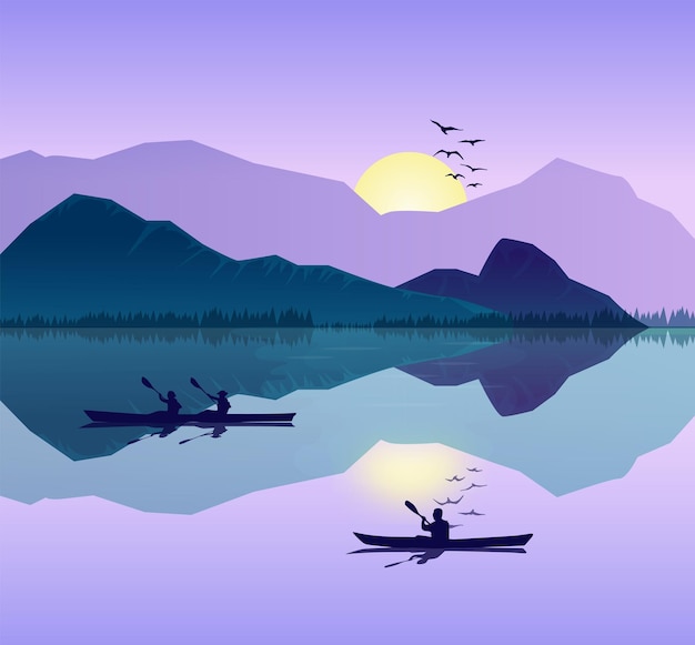Kayak en un lago sereno al atardecer