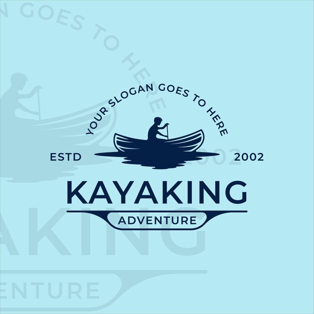 Kayak o canoa logotipo vintage vector ilustración plantilla icono diseño gráfico. signo o símbolo de aventura deportiva en kayak para negocios o viajes