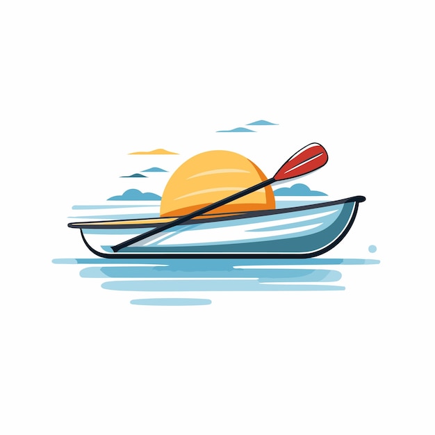 Kayak con sol en el agua Ilustración vectorial en estilo plano