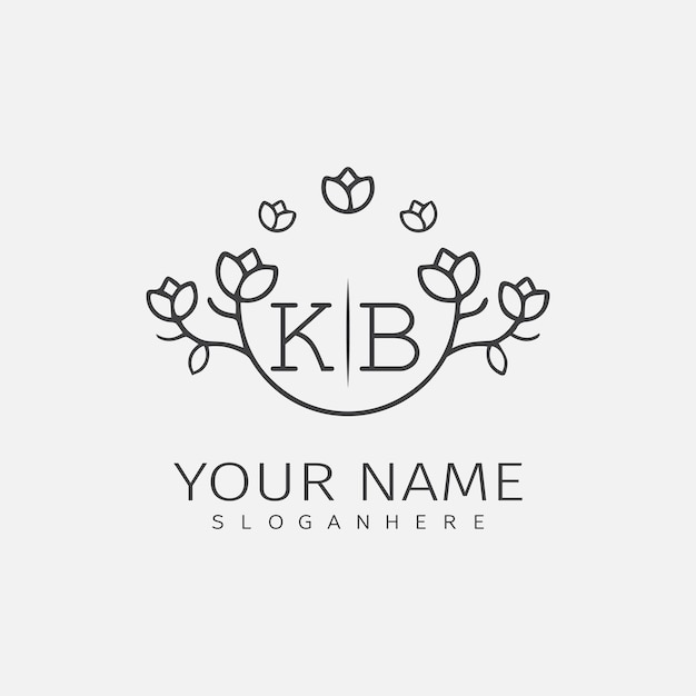 KB monograma inicial boda con línea de círculo creativo flor