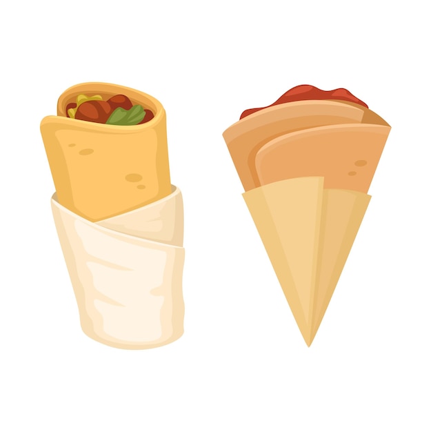 Kebab y crepes Vector de ilustración de símbolos de comida callejera