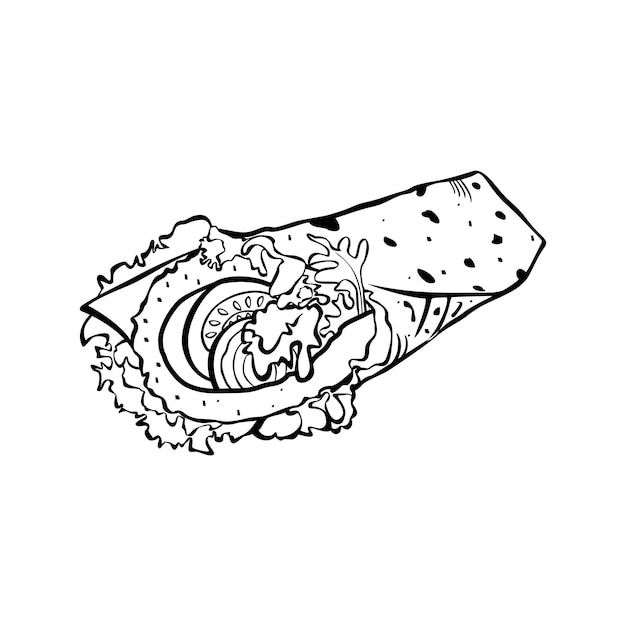 Vector kebab dibujado a mano, ilustración kebab bw