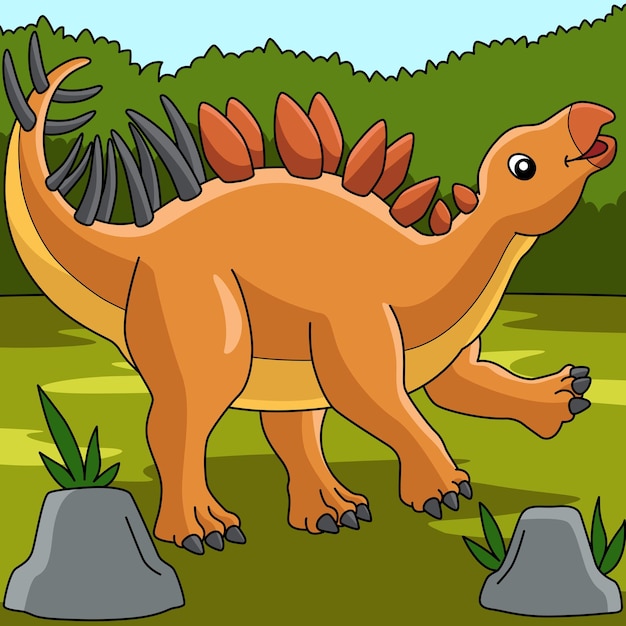 Vector kentrosaurus dinosaurio coloreado ilustración de dibujos animados