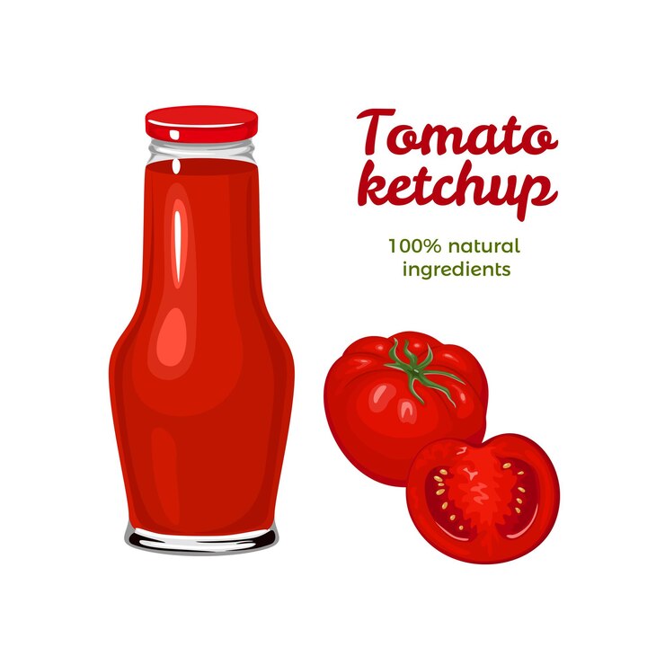 Vector ketchup de tomate en una botella de vidrio
