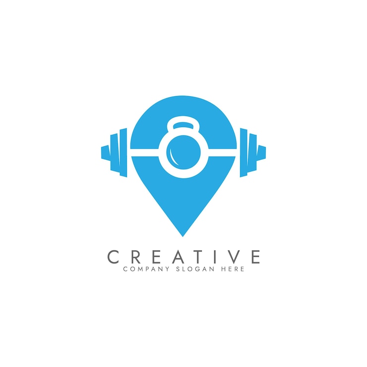 Vector kettlebell ubicación pin mapa gimnasio fitness ejercicio barra diseño de logotipo