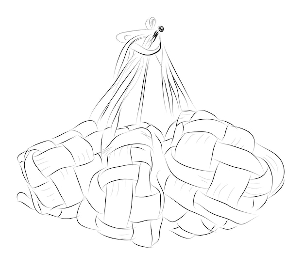 Ketupat vector simple dibujo a mano en blanco y negro