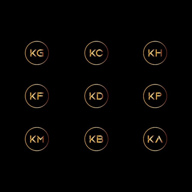 Vector kg kc kh kf kd kp km kb ka carta logotipo círculo oro colección