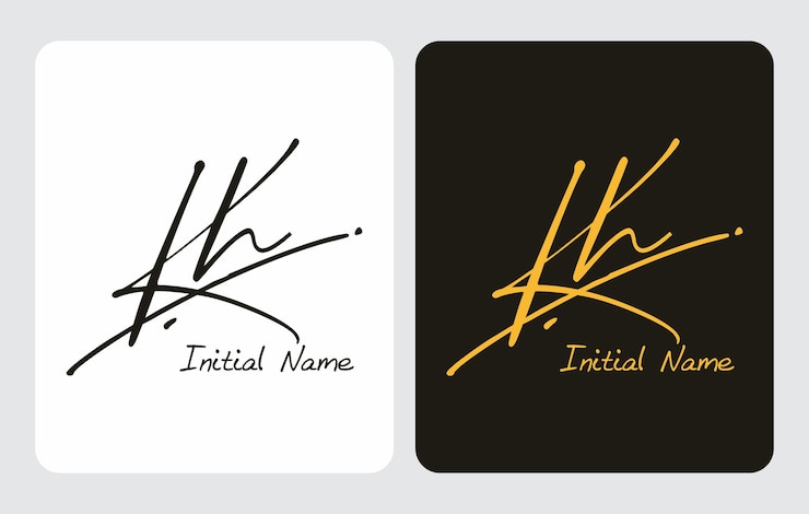 Vector kh k h escritura a mano inicial kh escritura a mano inicial plantilla de logotipo de firma vector letras de mano