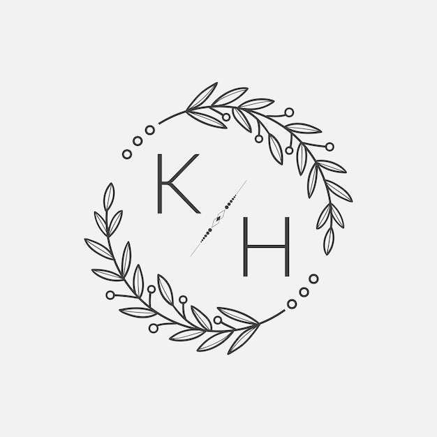 KH monograma inicial boda con línea de círculo creativo