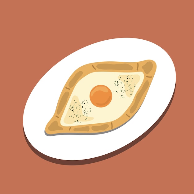 Khachapuri o pan de queso georgiano relleno de huevo para la cocina europea vector ilustración