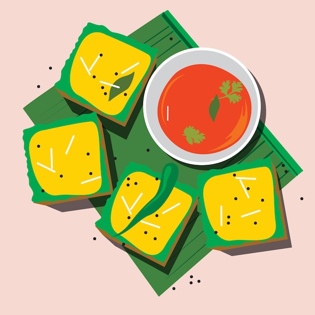 Khaman y dhokla indio Gujarati Vector de comida