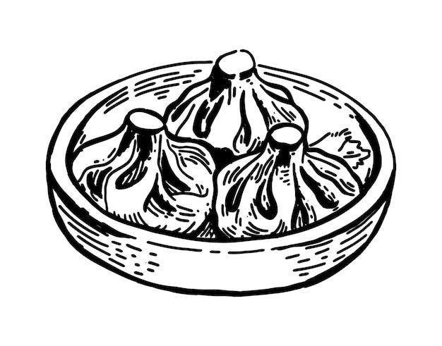 Khinkali Plato de la cocina georgiana Ilustración vectorial sobre fondo blanco