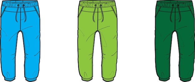 Kid boy slouch slim jogger Plantilla de ilustración de vector de dibujo técnico de boceto plano