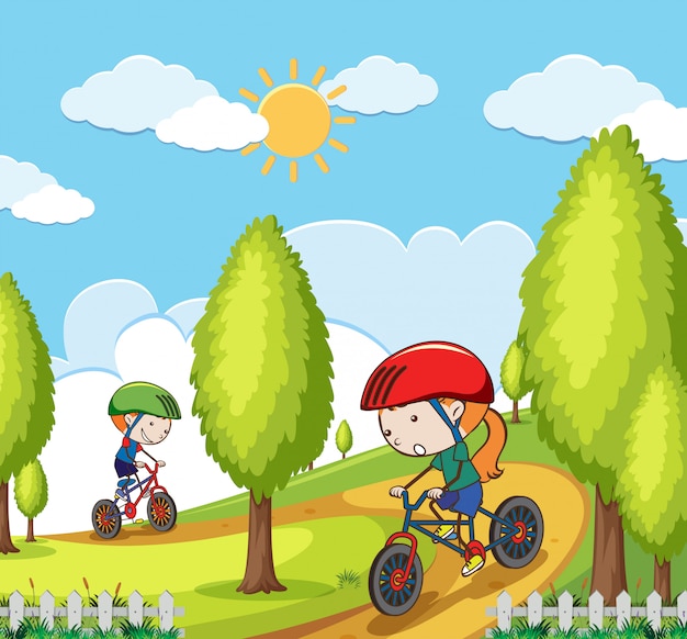 Kid Riding Bicycle en el parque