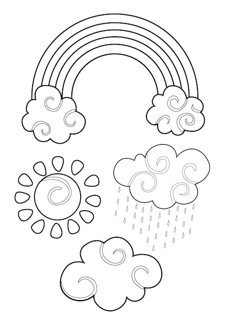 Kids and Rain Theme Coloring Pages A4 para niños y adultos