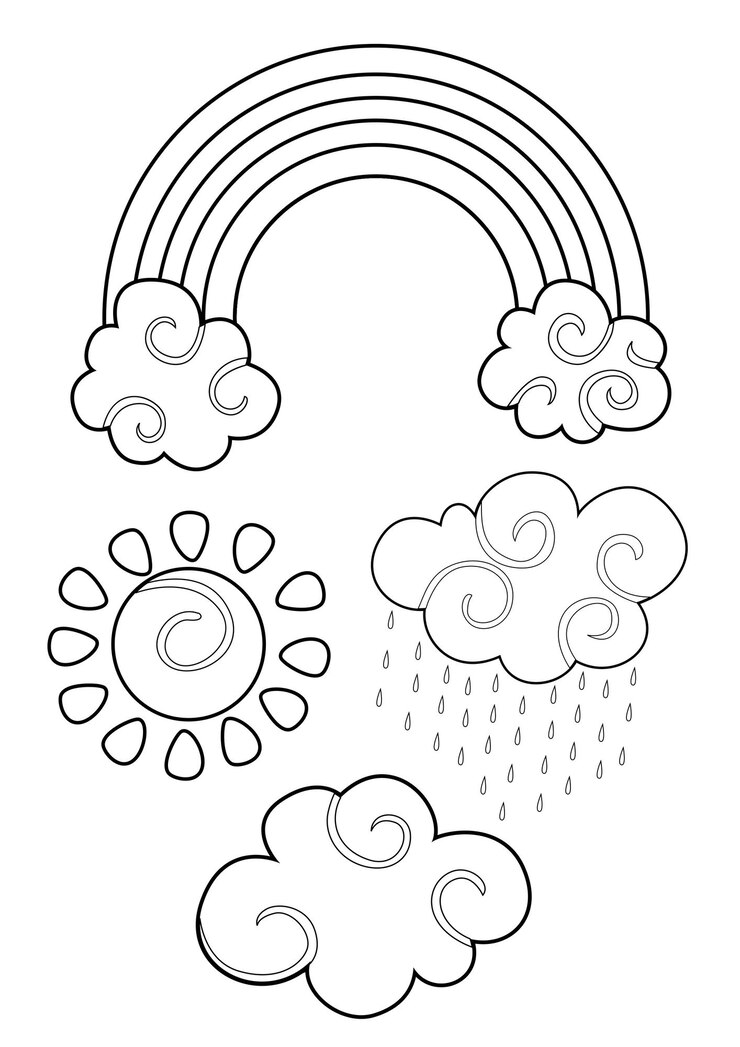 Kids and Rain Theme Coloring Pages A4 para niños y adultos