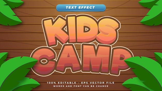 Kids Camp efecto de texto colorido y plantilla de diseño de estilo 3d con texto editable