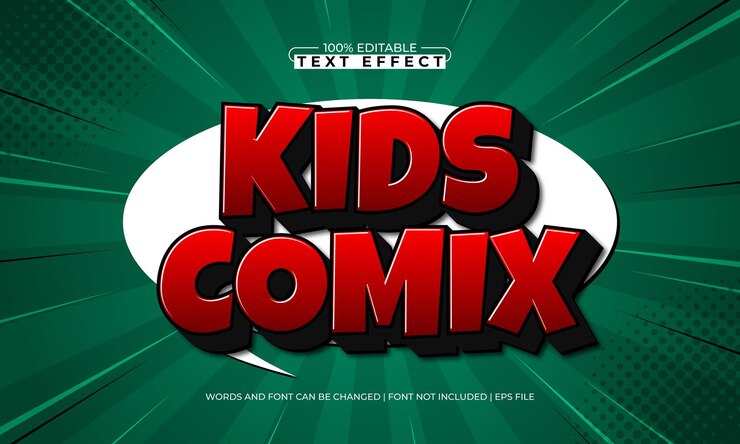 Vector kids comix efecto de texto editable con un estilo de texto cómico y para niños