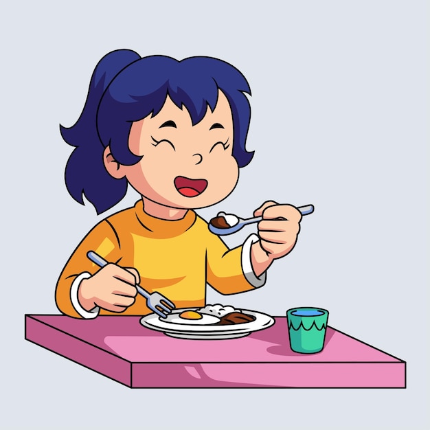 A Kids Daily Routine Eating Breakfast