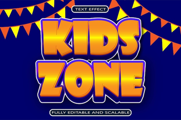 Vector kids zone editable text effect 3 dimension relieve estilo moderno