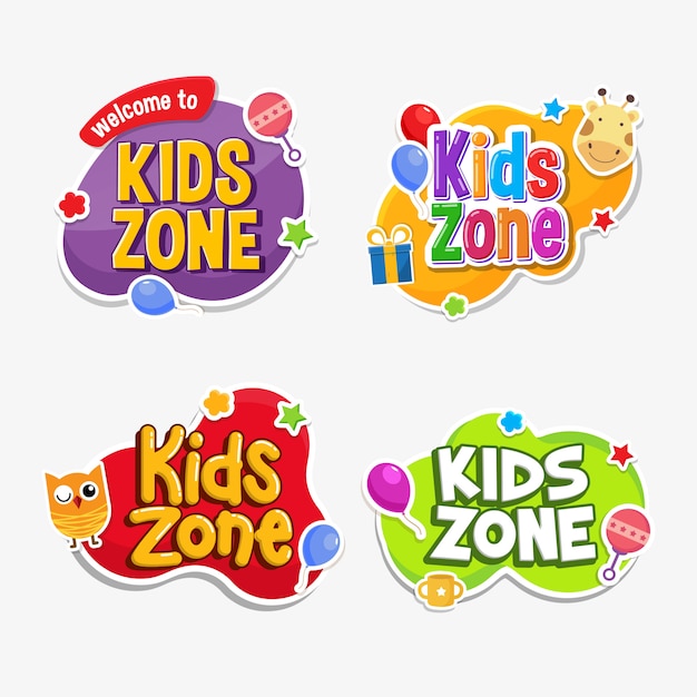 Kids zone etiqueta texto pegatina insignia infantil