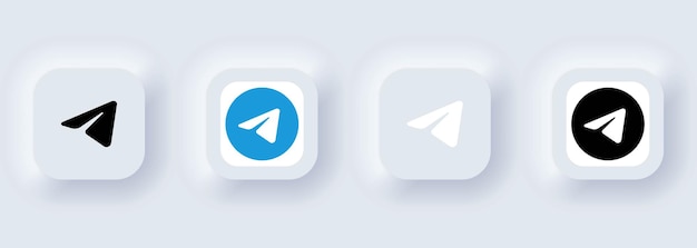 Kiev, Ucrania - 22 de febrero de 2021: Conjunto de iconos de Telegram. Iconos de redes sociales. Conjunto realista. Interfaz de usuario blanca Neumorphic UI UX. Estilo neumorfismo.