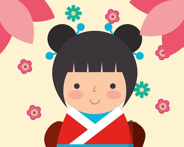 Vector kimono muñeco kokeshi japonés