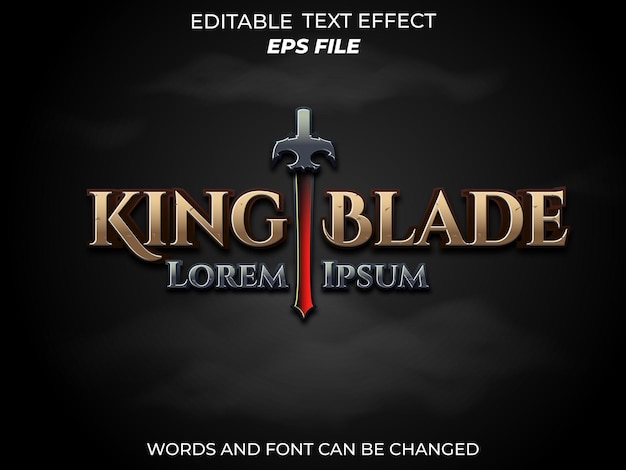 King Blade Text Effect Font Tipografía editable Texto 3D para la fantasía medieval y los juegos de RPG plantilla vectorial