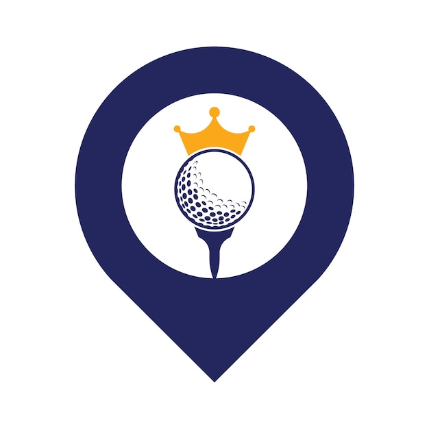 King golf gps forma concepto vector logo diseño pelota de golf con icono de vector de corona