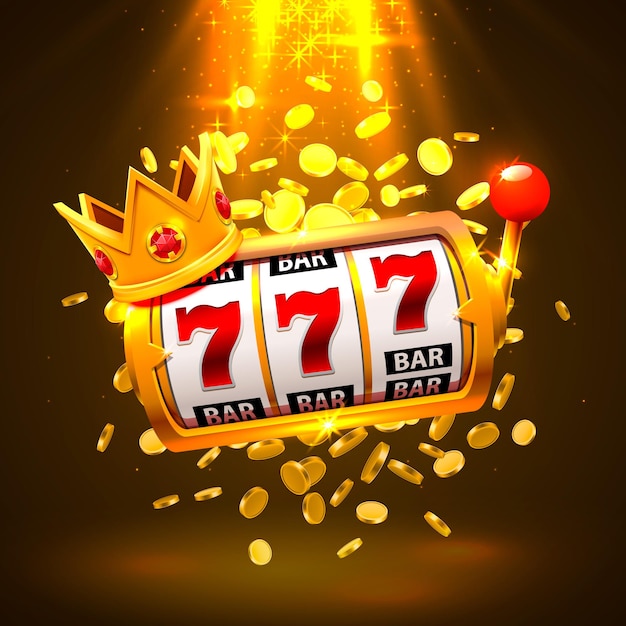 King tragamonedas 777 banner casino en el fondo dorado. ilustración vectorial