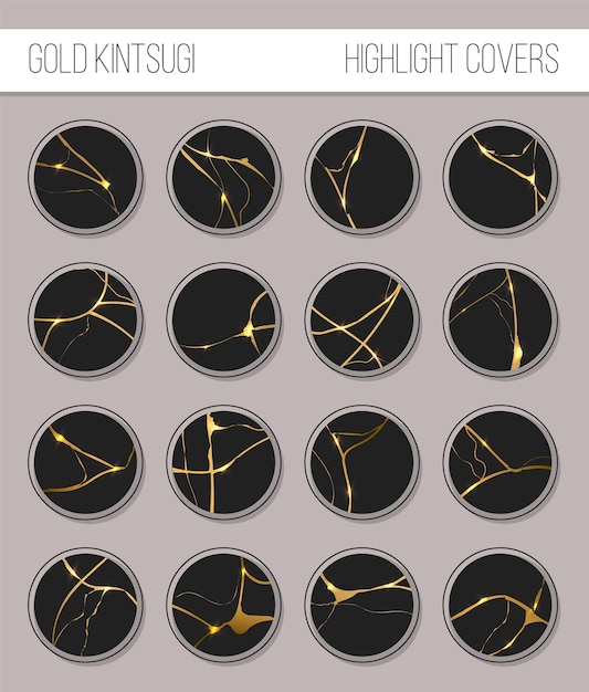 Kintsugi de oro sobre fondo negro