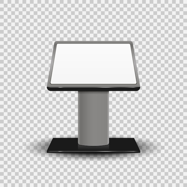 Kiosco de información interactivo 3d realista Soporte de terminal Consola de visualización Infoquiosco aislado sobre fondo transparente Ilustración vectorial