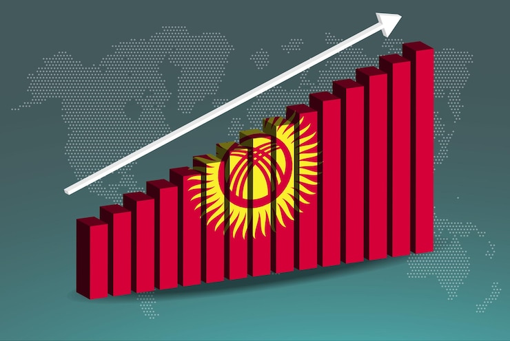 Vector kirguistán 3d gráfico de barras gráfico vector flecha ascendente ascendente en el concepto de estadísticas de países de datos
